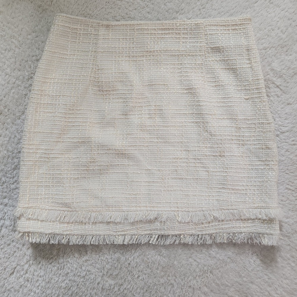 Lena Cream White Tweed‎ Fringed Mini Skirt Large L Business Casual Preppy